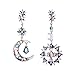 Women's Moon Sun Shining Forever Design Opal Stone Long Dangle Pierced Earrings