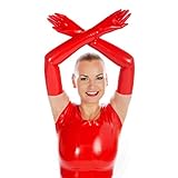 Rubberfashion Latex Handschuhe lang - Rubber Gloves - Latexhandschuhe für Damen und Herren Paar 2. WAHL - rot 0.4 XL