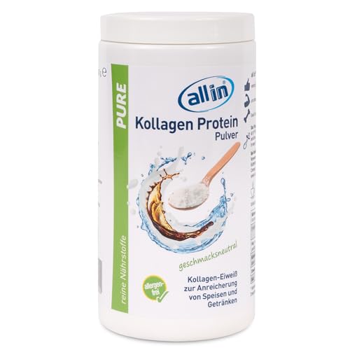 all in® PURE Kollagen Protein Pulver 150g ohne Kohlenhydrate - hochwertiges Eiweißpulver ohne Zusatzstoffe ideal zum Muskelaufbau/ Geschmacksneutrales reines Collagen Pulver vom Rind/ 99% Eiweiß