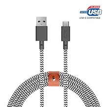 Native Union Belt Cable XL USB-A to USB-C - 10ft Ultra-Strong Charging Cable with Leather Strap for iPhone 17/17 Pro/17e, iPhone Air, Galaxy S26/S25, Z Fold 7/Flip 7, Pixel 10 Pro, iPad Pro Zebra