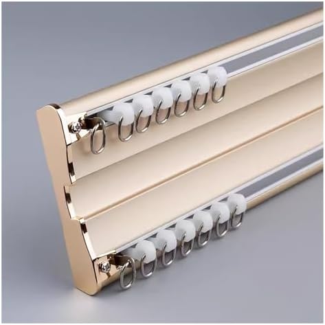 Heavy-Duty Gold Double Track Curtain Rails, Adjustable 8-18ft Metal Curtain Pole for Ceiling Mount, Perfect for Bedroom & Living Room Window Treatments, 3ft/0.9m/36in
