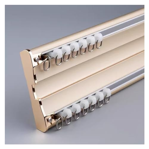 Heavy-duty Curtain Conjoined Double Track Rails Ceiling Mounting, 8 9 10 11 12 13 14 15 16 17 18ft Long Window Curtain Track, Metal Curtain Pole For Bedroom Living Room ( Color : Gold , Size : 14ft/4.