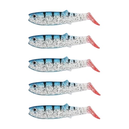 5 Pcs T-tail Soft Plastic Fishing Lures Lifelike Swimbaits Multi-Color Realistic Fishing Bait for Freshwater Saltwater Bass Pike
