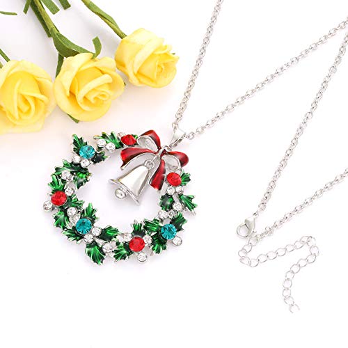 Yahpern Christmas Necklaces For Women Glitzy Rhinestone Xmas Wreath Bell Pendant Necklace Holiday Jewelry Gift (Silver) #TOP5