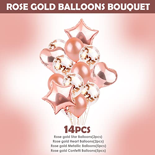 Image of Party Propz Rose Gold Balloons Combo - 14Pcs Set with Heart & Star Foil Balloons | Confetti & Latex Balloons
