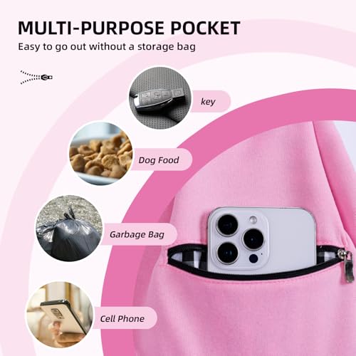 Adjustable Dog Carrier Sling - Hand-Free Dog Carriers for Small Dogs and Cats, Puppy Sling Carrier with Zipper Purse Pocket, Travel Safety Harness, Puppy Essentials (Pink) - Image 3