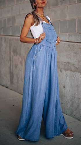 chouyatou Women's Loose Adjustable Strap Wide Leg Denim Bib Overall Jeans Pants3