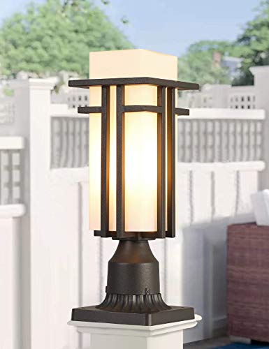 Eeru Outdoor Post Lights Waterproof Metal Frame With Milk White Frosted Glass, Pier Mount Outdoor Lighting Fixtures(With 3-Inch Pier Mount Base) Outdoor Post Lantern For Garden Backyard And Porch #TOP2