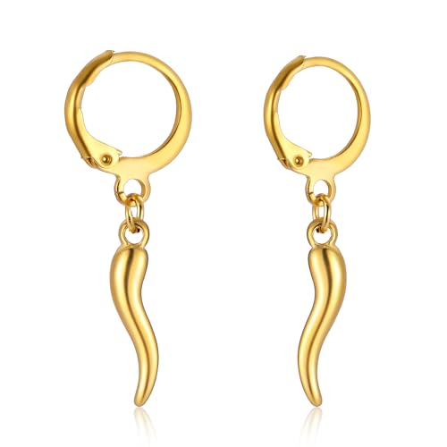 VASSAGO Boucles d'oreilles pendantes en forme de corne italienne en acier inoxydable pour femme, Acier inoxydable