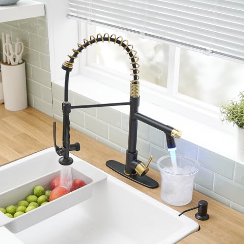 Image of Fapully Commercial Kitchen Faucets with Pull Down Sprayer Matte Black&Gold