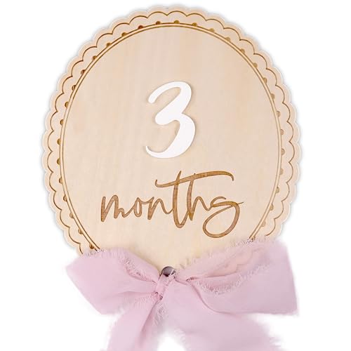 Daisy 3D Baby Monthly Milestone, Wooden Baby Milestone Signs, Monthly Milestone Wood Discs, Baby Milestone Discs (Ribbon)
