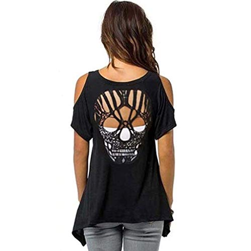 LDA Get Fresh una Blusa Corta de Las Mujeres Negras Frescas, Corte Corto en la Manga de los Hombros fríos, Blusa sin Espalda de Calavera hueca-3X Grande