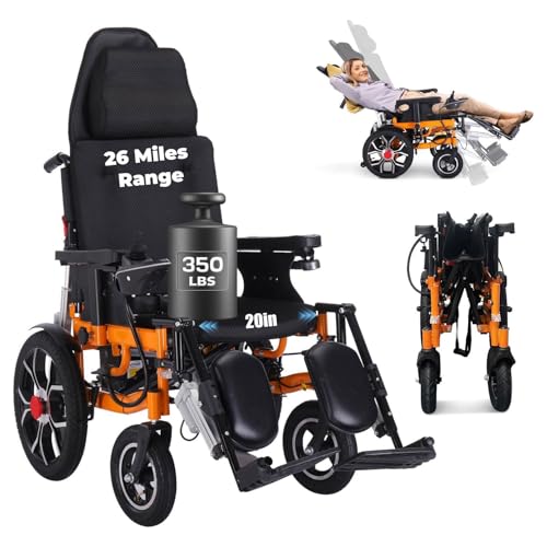 Reclining Electric Wheelchair,20" Seat Width Foldable Power Wheelchairs for Adults,Intelligent