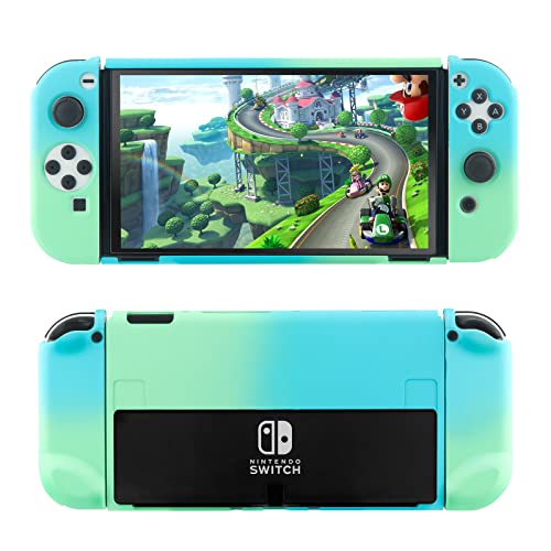 Switch OLED Schutzhülle, Switch OLED Case Vorne und Hinten Ergonomischer und Komfortabler PC Grip Case für Switch OLED Konsole und JoyCon (Bluegreen) Cover
