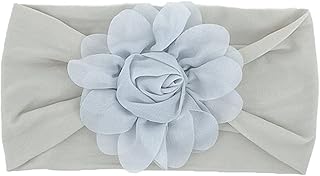 Bandanas de cabelo para bebês meninas verão finas macias elásticas de nylon turbante largo faixas de cabelo grande flor elástica acessórios de cabelo para bebês recém-nascidos, bebês e crianças, cinza
