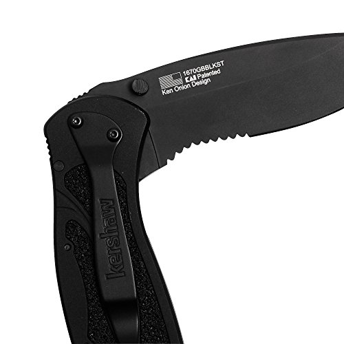 Kershaw Glassbreaker Blur Pocketknife, 3.4" Sandvik 14C28N Stainless Steel Recurved Serrated Blade, Assisted Opening Edc, Emergency Tool #TOP6