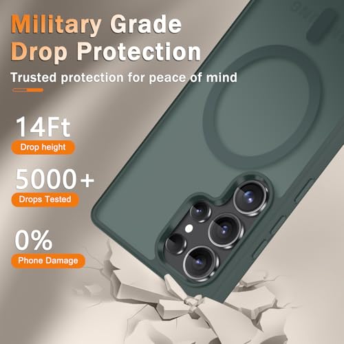 Image of YENAPOON for Samsung Galaxy S25 Ultra Case, Matte Magnetic Phone Cover | Fit for MagSafe, Screen Protector included, Shockproof Military Grade Protection, Translucent Frosted Back, Gray