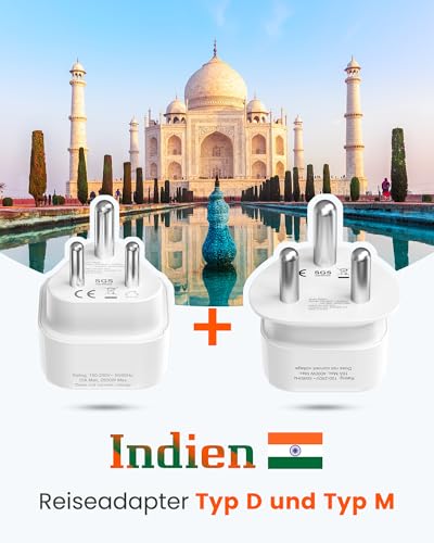 LENCENT Typ D und Typ M Kombi-Reiseadapter für Namibia Südafrika Indien Nepal Reisesteckdose Reisestecker Steckdose Netzadapter Stecker Adapter Stromadapter