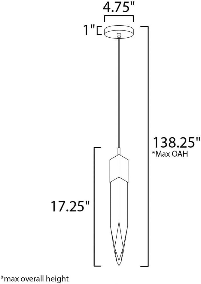 Diagram showing dimensions of ET2 Quartz E31242-20PC LED Mini Pendant Light