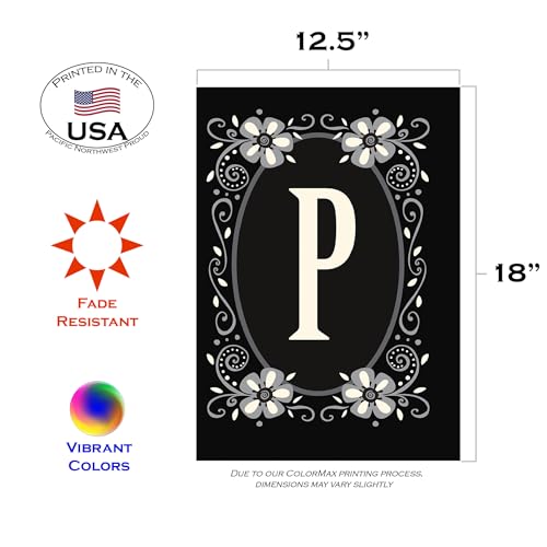 Toland Home Garden 119937 Classic Monogram-P Flower Flag 12x18 Inch Double Sided for Outdoor Personalized House Yard Decoration
