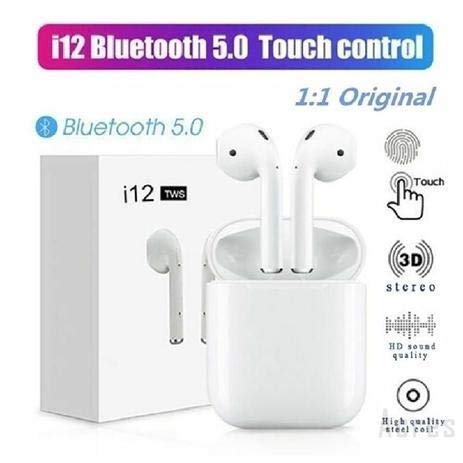 Fone De Ouvido Sem Fio i12 TWS Branco Bluetooth 5.0 Touch Atendimento In-ear