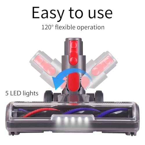 KENVOR Cepillo Compatible con Dyson V7,V8,V10,V11,V15 Aspiradoras, Cabezal de Repuesto para Accesorios Aspiradoras con 5 luces LED,Gris
