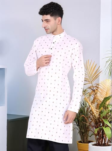 Image of SKAVIJ Mens Cotton Long Sleeve Tunic Printed Kurta