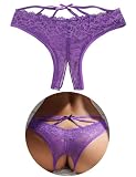 ohyehalady String Ouvert Femme Grande Taille String Chic Hot Ficelle Culotte Tanga Fendue Dentelle String sans Couture Invisible Coton Tenue Hot Ouvert sous Vetements Feminins XL,Violet