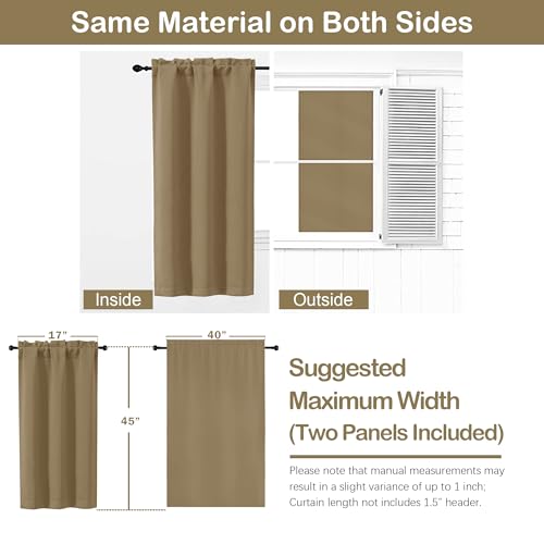 Image of Taupe Short Blackout Curtains for Bedroom 45 Inches Long 2 Panels Set, Solid Thermal Insulated Blackout Curtains, Energy Saving Soft Fabric Window Drapes, Dual Rod Pocket, 2x40Wx45L Inches