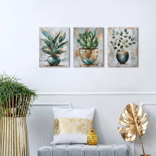 Toile murale de peintures botaniques vertes premium en triptyque - 5