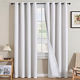 H.VERSAILTEX Linen Curtains 100% Blackout Curtains for Bedroom 96 inch Long Full Light Blocking Nature Linen Blended Window Curtains for Living Room Nickel Grommet (2 Panels, Heathered White)