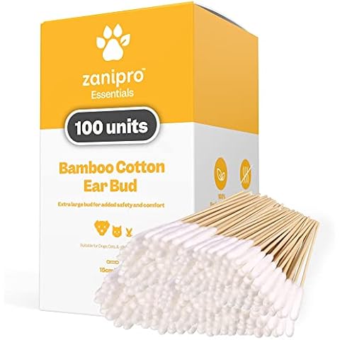Zanipro 100 Pack Large Bamboo Cotton Buds For Dogs and Cats Ear Cleaner - Grooming Essentials for Large & Medium Size Pets - 100% Natural Eco Friendly - Safer Than Standard Buds Cover