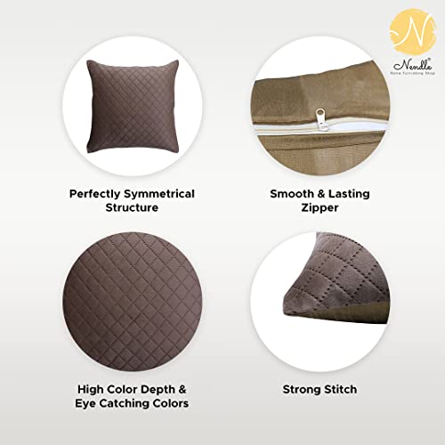 Image of Nendle Luxurious Soft Velvet Solid Color Quilted 210 TC Cushion Covers 16 Inch X 16 Inch Set Of 5 (Light Brown, 40 * 40 Cm)