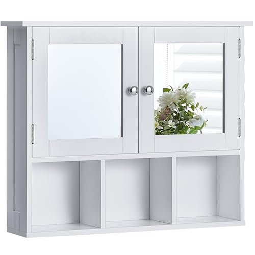Bath Vida Priano Armoire Murale de Salle de Bain à Deux Portes – Armoire Blanche avec Miroirs et Étagères Ouvertes, Rangement Mural Gain de Place – H 50...