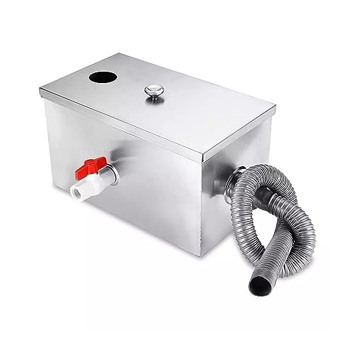 Commercial Grease Trap, 350X200X200mm Stainless Steel Grease Trap Interceptor For Restaurant Kitchen Commercial Grease Interceptor Trap Side Inlet With Dual Water Outlet,for Restaurant Coffee Shop Ho