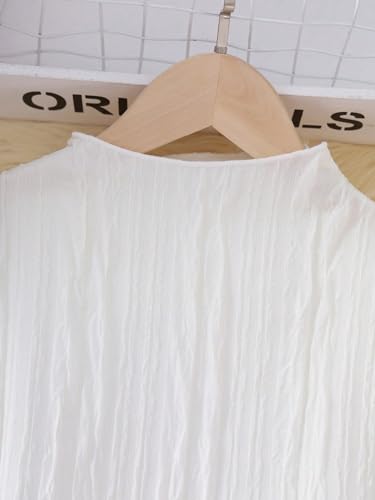 SweatyRocks Girl's Mock Neck Long Flare Sleeve Tee Shirt Solid Pullover Crop Tops White3