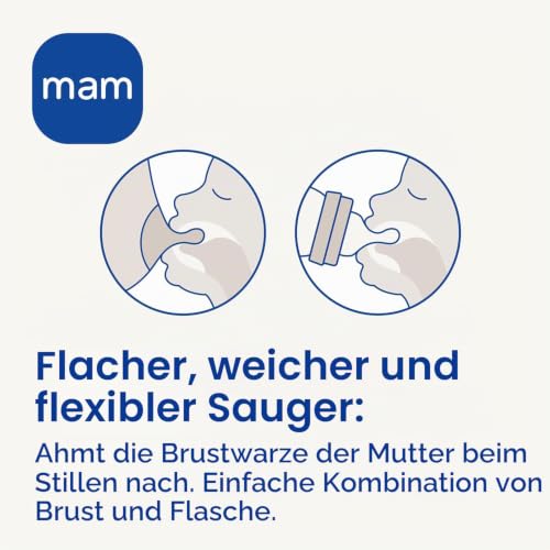 MAM Glasflasche, 2-4 Monate, 260 ml, mit Sauger 2 mit mittlerem Durchfluss aus Silikon, leicht zu reinigen, Blau, 1 Stück – Ansicht 4