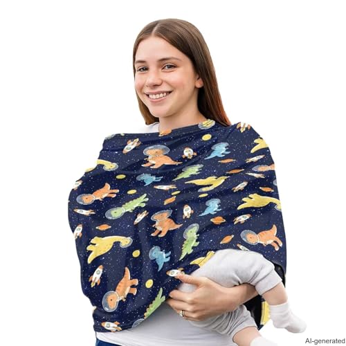 Image of Dinosaur Nursing Cover Up for Breastfeeding, Baby Stroller Carseat Canopy, Premium Elastic Car Seat Covers for Babies Kids,Blue Mother Breastfeeding Scarf