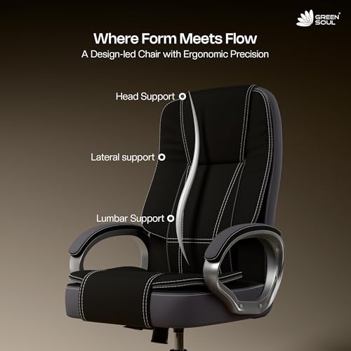 Image of Green Soul Vienna | Fabric Office Chair | Ergonomic Executive Boss Chair with Spacious Cushioned Seat | Heavy Duty Metal Base | High Back | 3 Years Warranty (Black & Grey)