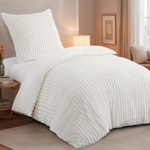 RUIKASI Winter Flanell Bettwäsche 135 x 200 Weiß 2teilig, Plüsch und Warm – Ansicht 2