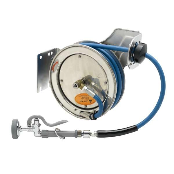 T&S Brass B-7112-01M Hose Reel, Open, Stainless Steel, B-0107 Spray Valve, 3/8" x 15'