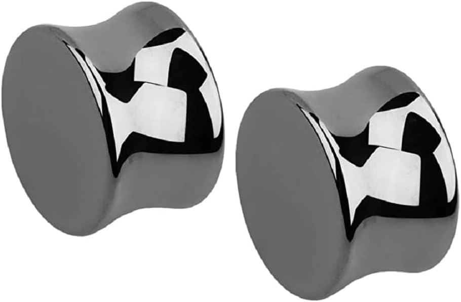 Pierced Owl - Hematite Stone Double Flared Plug Earrings, Sold as a Pair