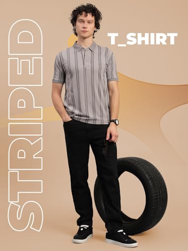 Image of Lux Nitro Men's Striped Polo T-Shirt | Cotton Blend Half Sleeve Collared T-Shirt for Man | Regular Fit Casual Wear