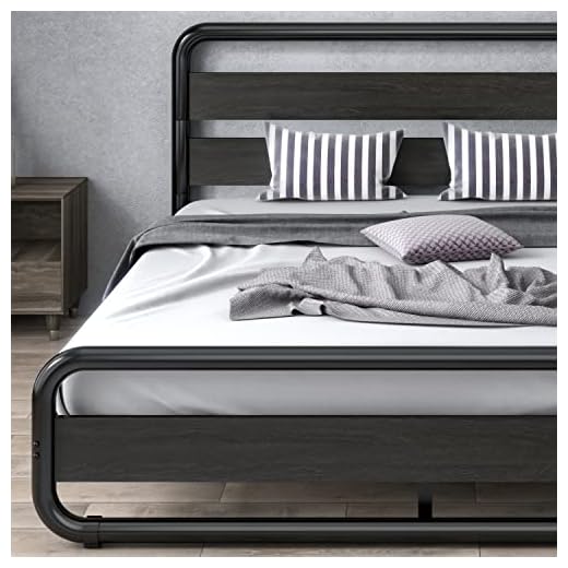 SHA CERLIN Queen Size Bed Frame with Wooden Headboard and Footboard, Heavy Duty Oval-Shaped Platform Bed with Under-Bed Storage, Noise Free, No Box Spring Needed, Black