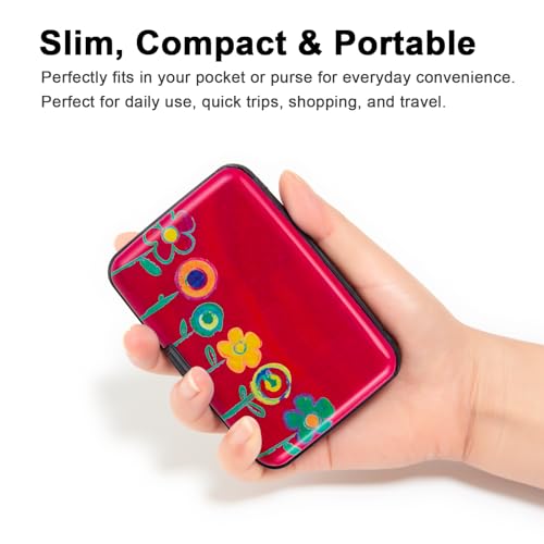 Image of Credit Card Holder, Metal Card Wallet RFID Blocking Mini Slim Aluminum Business Hard Card Case for Women Men (Painting Flowers)