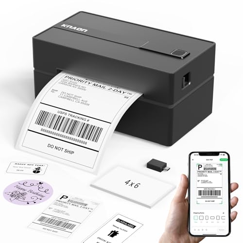 KNAON Bluetooth Thermal Shipping Label Printer, 4x6 Portable Thermal Address Label Printer for Small...