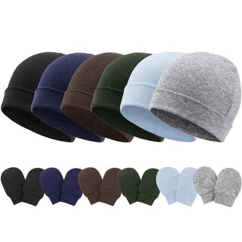 Image of Newborn Baby Hats and Mittens Set Infant Beanie Cap Toddler Gloves Newborn Hospital Hats for Baby Boys Girls Kid 0-6 Months