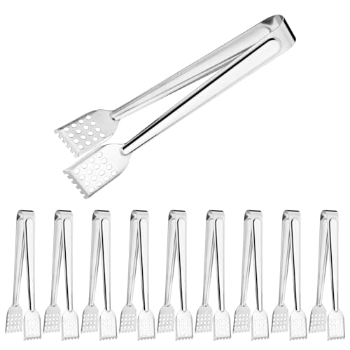 MABAHON 10 Pack Serving Tongs Buffet 17cm Stainless Steel Food Tongs Kitchen Cooking Tong Ice Tongs Cake Salad BBQ Tong for Barbecues Parties Birthdays Kitchen