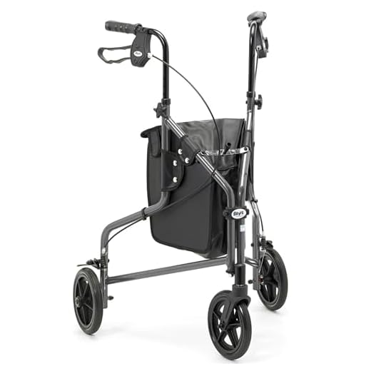 Days Lightweight Tri Wheel Walker Rollator – Aluminium Mobility Walker with Adjustable Height and Brakes – Foldable Walking Frame with Carry Bag – Mobility Aid for Elderly – Quartz