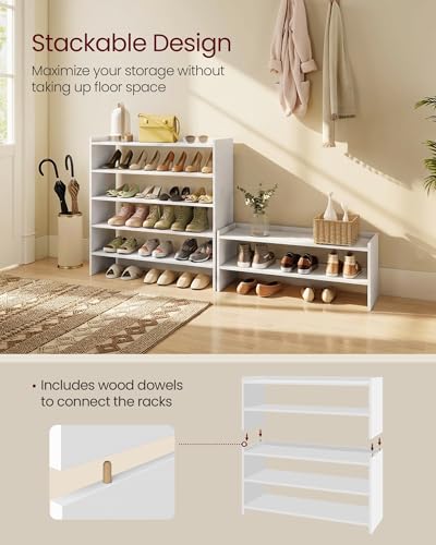 Image of VASAGLE Shoe Rack for Closet, Stackable Organizer Shelf | Stackable Shoe Organizer Shelf for Entryway, 3 Tiers, 11.7 x 32.3 x 21.3 Inches, White, CUSTOS Collection, ULBS061WZ01S